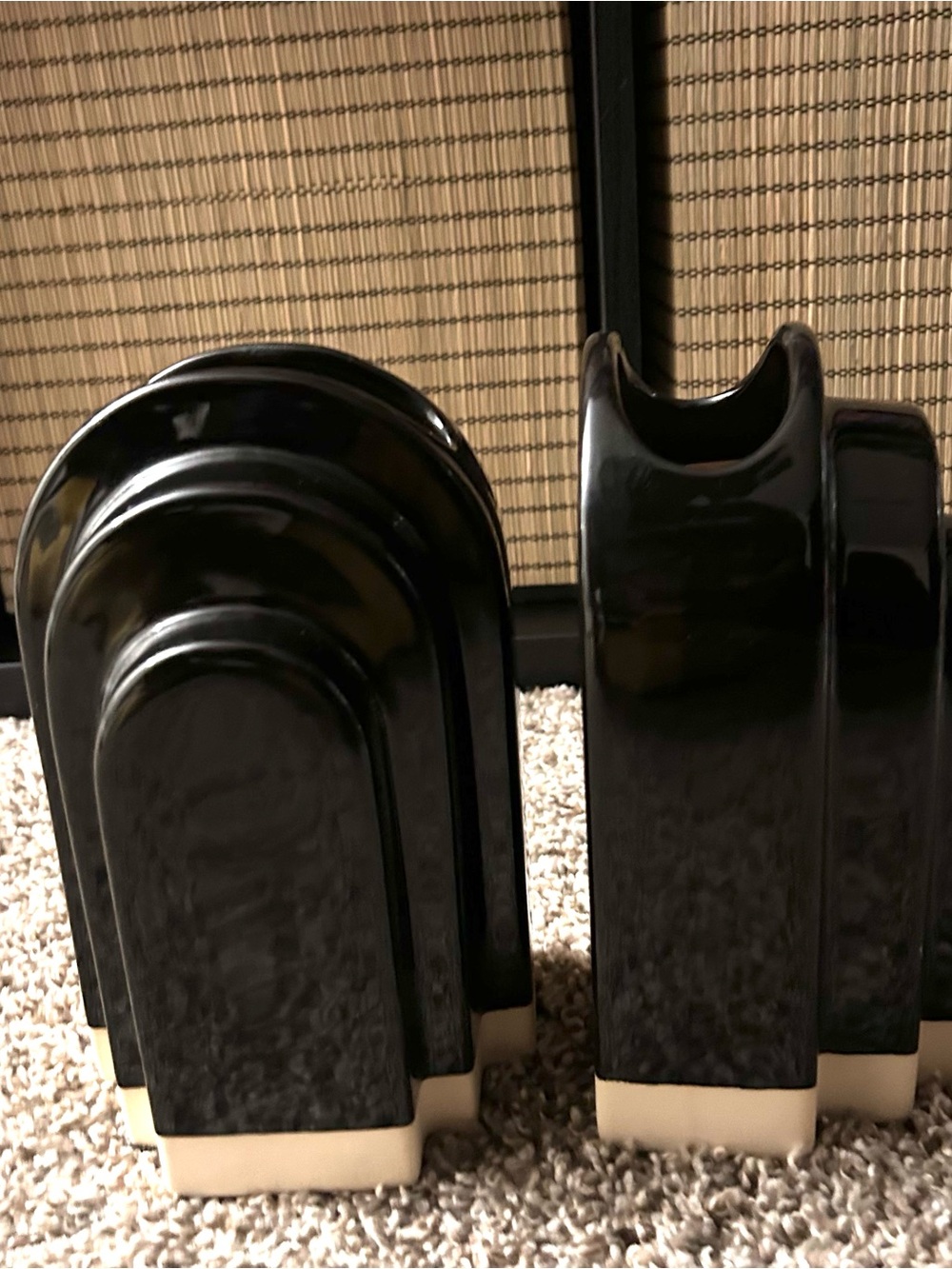 Glossy Black Ceramic Bookends with Cream Bases